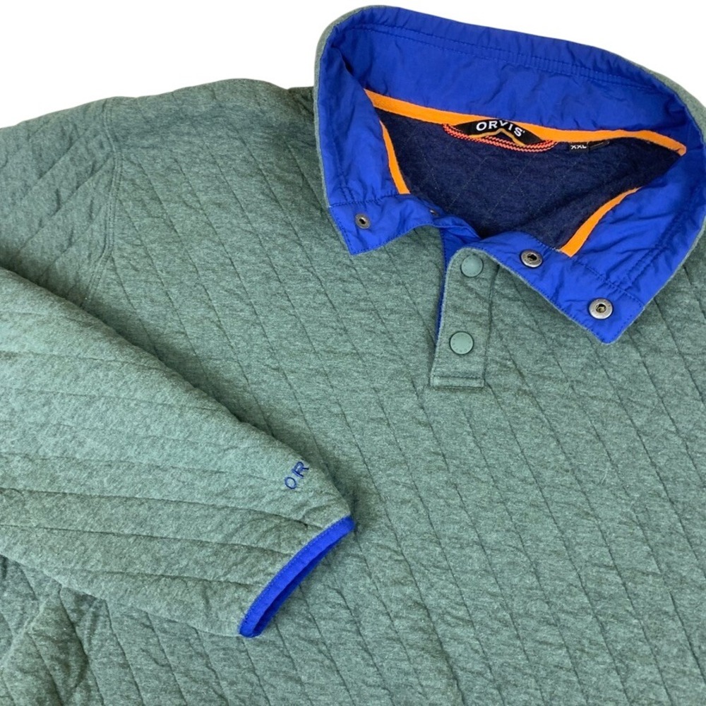 Orvis Sweatshirt Mens XXL Green Quilted Snap Mock Neck Pullover Classic‎